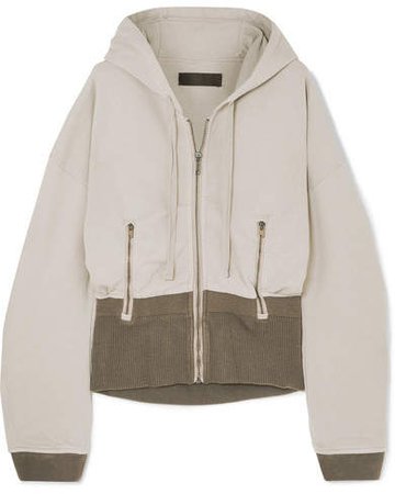 Paneled Ribbed Cotton-jersey Hoodie - Gray