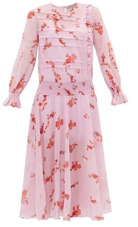 Gilda Shirred Floral Print Crepe Dress - Womens - Pink Multi