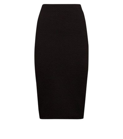 Black Textured Midi Pencil Skirt | New Look