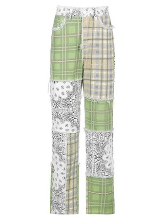 Plaid Printed Patchwork Jeans – LookSKY