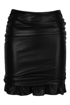 Leather Look Ruched Mini Skirt | Boohoo black