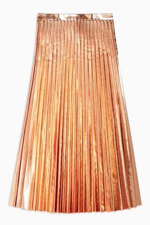 Rose Gold Metallic PU Pleated Midi Skirt | Topshop