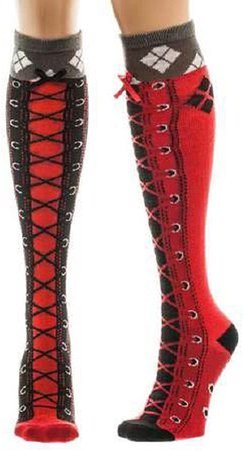 Amazon.com: DC Comics Harley Quinn Faux Lace Up Knee High Boot Socks with Cuff Multi color sock size(9-11): Clothing