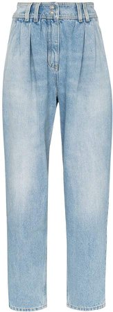 high-rise pleat tapered jeans