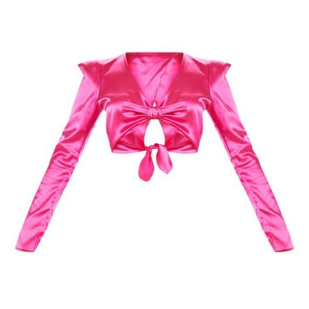 PrettyLittleThing Tops | Hot Pink Satin Extreme Should Twist Front Top | Poshmark