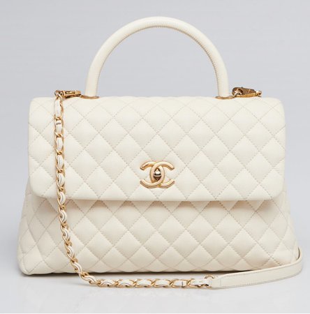 CHANEL White Quilted Caviar Leather Medium Coco Handle Bag
