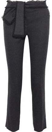 Tie-front Lace-trimmed Stretch-wool Felt Slim-leg Pants