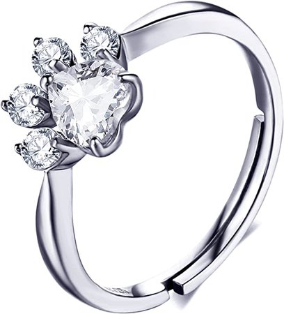 Meow Star Cat Paw Ring with Swarovski Crystal Rings Sterling Silver Cat Ring for Cat Lovers Women Girls (White): Amazon.ca: Jewelry