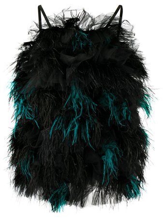 loulou black-blue tulle-fur mini dress