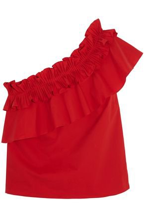 Esme one-shoulder pleated stretch cotton-poplin top | SALONI | Sale up to 70% off | THE OUTNET
