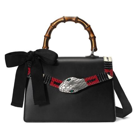 Gucci Lillith Top Handle Hibiscus Snakeskin Bamboo Black Leather Cross Body Bag - Tradesy