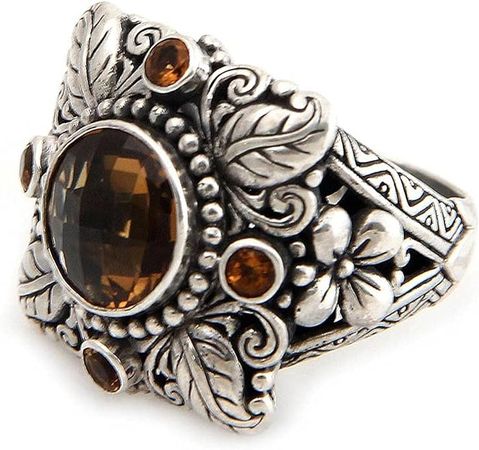 Amazon.com: NOVICA Smoky Quartz .925 Sterling Silver Cocktail Ring, Sun Splendor': Clothing, Shoes & Jewelry