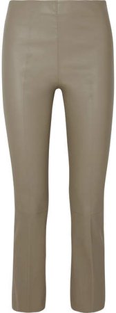 Florentina Cropped Leather Bootcut Pants - Gray green
