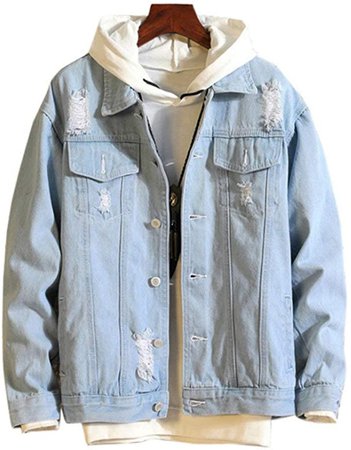 ZAFUL Casual Ripped Denim Jacket Unisex Long Sleeves Cotton Cropped Jean Jacket Coat at Amazon Men’s Clothing store