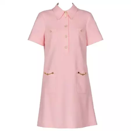 Gucci Pink Textured Chain Trim Mini Polo Dress New w/ Tags For Sale at 1stDibs