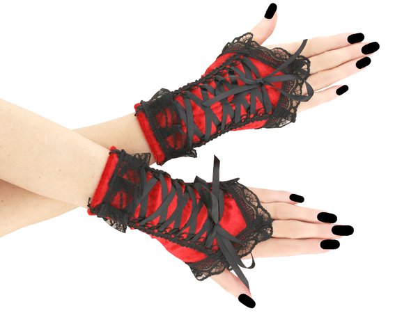 gothic fingerless gloves red and black - Google Search
