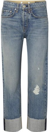 Maya Distressed Cropped High-rise Straight-leg Jeans - Mid denim