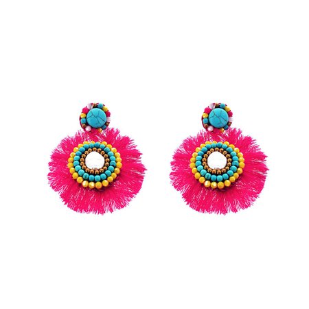 Panacea Hot Pink and Turquoise Fringe Statement Earrings - Adi Treasures