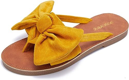 Amazon.com | FISACE Womens Slip On Flip Flops Ring Toe Strappy Casual Summer Gladiator Flat Sandals Yellow | Flats