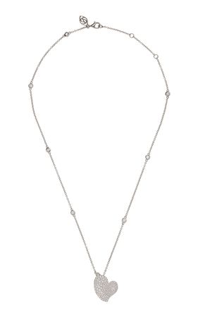 18k White Gold Medium Wave Heart Necklace In White Diamond By Piranesi | Moda Operandi