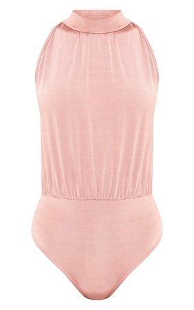 Laura Pink Slinky Shimmer High Neck Thong Bodysuit | PrettyLittleThing