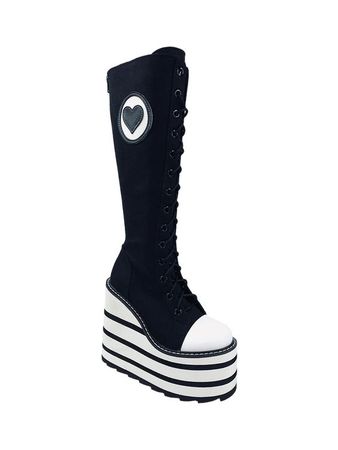 black and white heart platform shoe