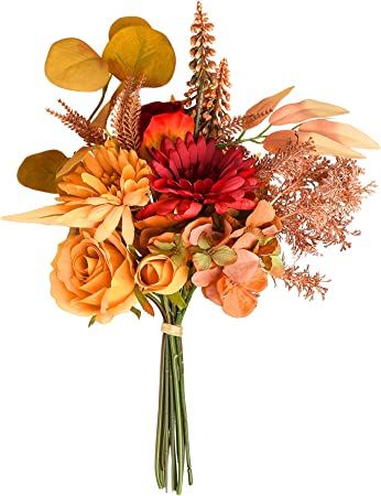 Amazon.com: One Bundle Artificial Fall Flowers Fake Silk Roses Sunflowers Hydrangea, Bridal Bouquets for Home Party Baby Shower Wedding Christmas Decor,Orange-red : Home & Kitchen