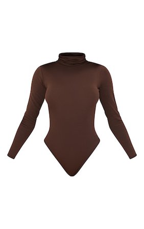 Chocolate Roll Neck Long Sleeve Bodysuit | PrettyLittleThing USA
