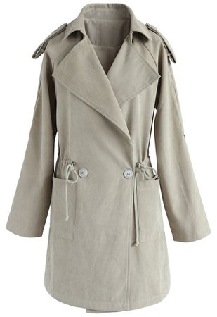 Sugary Breeze Faux Suede Trench Coat in Sand - Retro, Indie and Unique Fashion