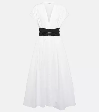 Belted Cotton Poplin Midi Dress in White - Alaia | Mytheresa