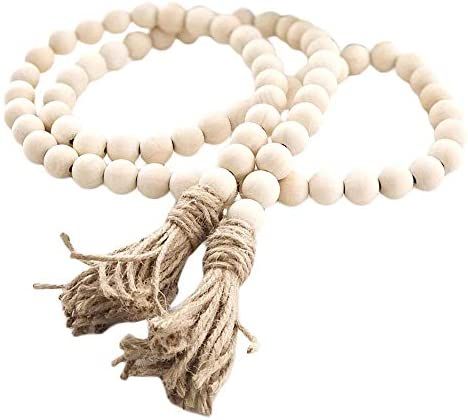 Sivya 58in Farmhouse Beads Wood Bead Garland with Tassels, Rustic Farmhouse Decor for Farmhouse Tiered Tray Farmhouse Wall Decor (Natural Wood, 58in/1Pcs) : Home & Kitchen