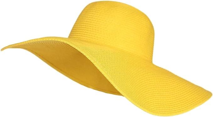WITHMOONS Women Straw Sun Hat Wide Brim Floppy Beach Cap SZ90045 (Yellow) at Amazon Women’s Clothing store