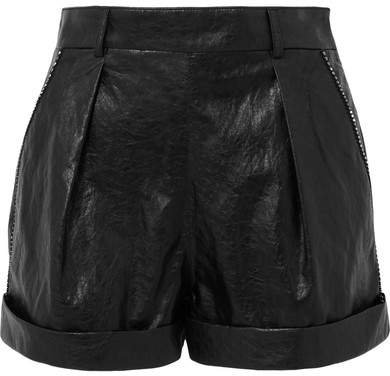 Crystal-embellished Crinkled Faux Leather Shorts - Black