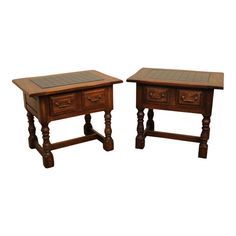 Jacobean Style Vintage Oak One Drawer Side Tables - a Pair