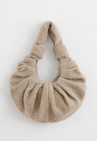 Teddy Shoulder Croissant Bag in Sand - Retro, Indie and Unique Fashion