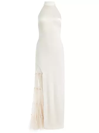 Ryn Slit Tulle Panel Maxi Dress In Champagne | Alice And Olivia
