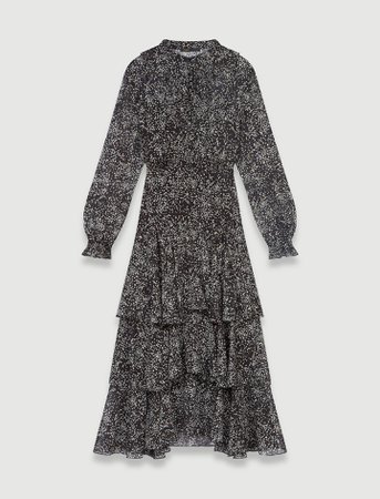 120RUFFO Printed lurex silk dress with ruffles - Dresses - Maje.com