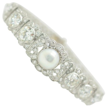Gia Certified Natural Salt Water Pearl and Diamond Bracelet Art Deco 10.00 Carat at 1stdibs