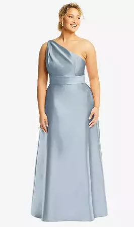 Draped One-shoulder Satin Maxi Bridesmaid Dress With Pockets In Mist & Mist | The Dessy Group