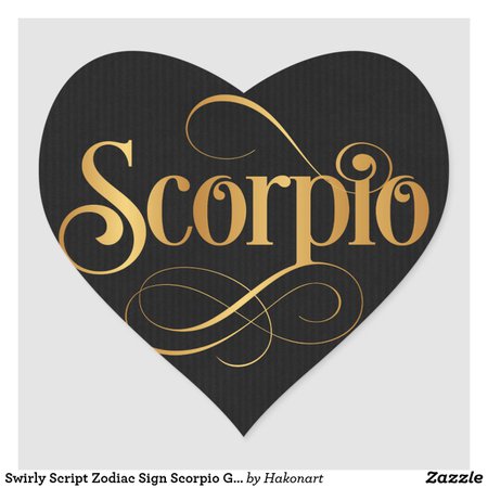 Swirly Script Zodiac Sign Scorpio Gold on Black Heart Sticker | Zazzle.co.uk