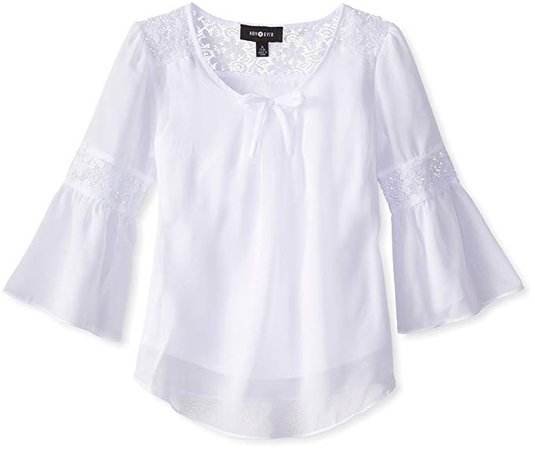 Amazon.com: Amy Byer Girls' Big Bell Sleeve Top with Lace Inset: Clothing