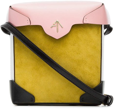 Manu yellow and bubblegum Mini Pristine suede and leather cross-body bag