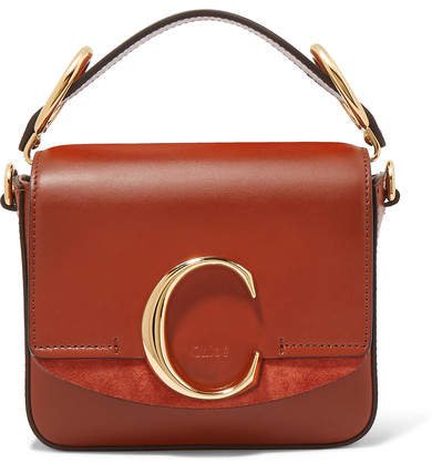 C Mini Suede-trimmed Leather Shoulder Bag - Brown