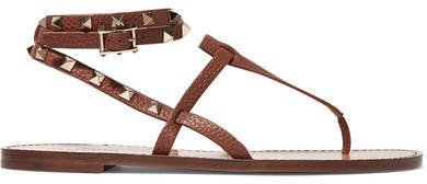 Garavani The Rockstud Leather Sandals - Tan