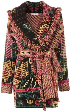 printed knitted trench coat
