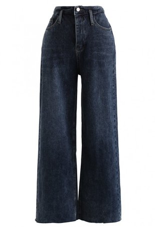 Pockets High-Waisted Wide-Leg Jeans in Navy - Retro, Indie and Unique Fashion