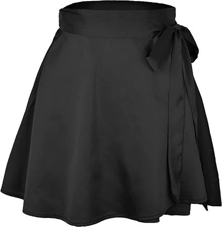 Amazon.com: Arjungo Women's Self Belted Overlap Adjustable Wrap Tie Knot Belt High Waist Satin Soft Silky Skater Mini Skirt Black : Clothing, Shoes & Jewelry