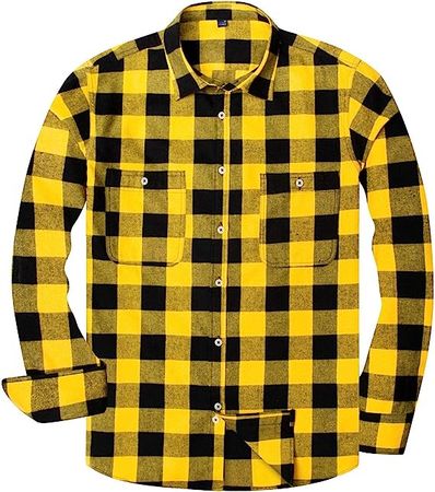 Alimens & Gentle Men's Button Down Regular Fit Long Sleeve Plaid Flannel Casual Shirts - Color: 6OZ-Yellow, Size: Large at Amazon Men’s Clothing store