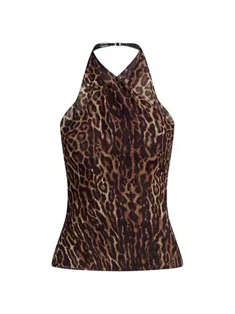 Shop Ralph Lauren Collection Deloria Leopard Crossover Halter Top | Saks Fifth Avenue