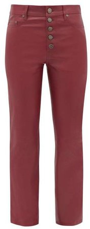 Den Straight Leg Leather Trousers - Womens - Dark Red